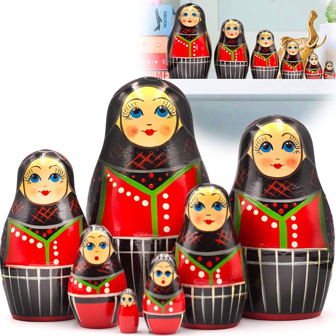 Russian Matryoshka Dolls 7 pcs - Baboushka Nesting Dolls in Folk Danish Costume - 玩具/玩偶 - 木头 