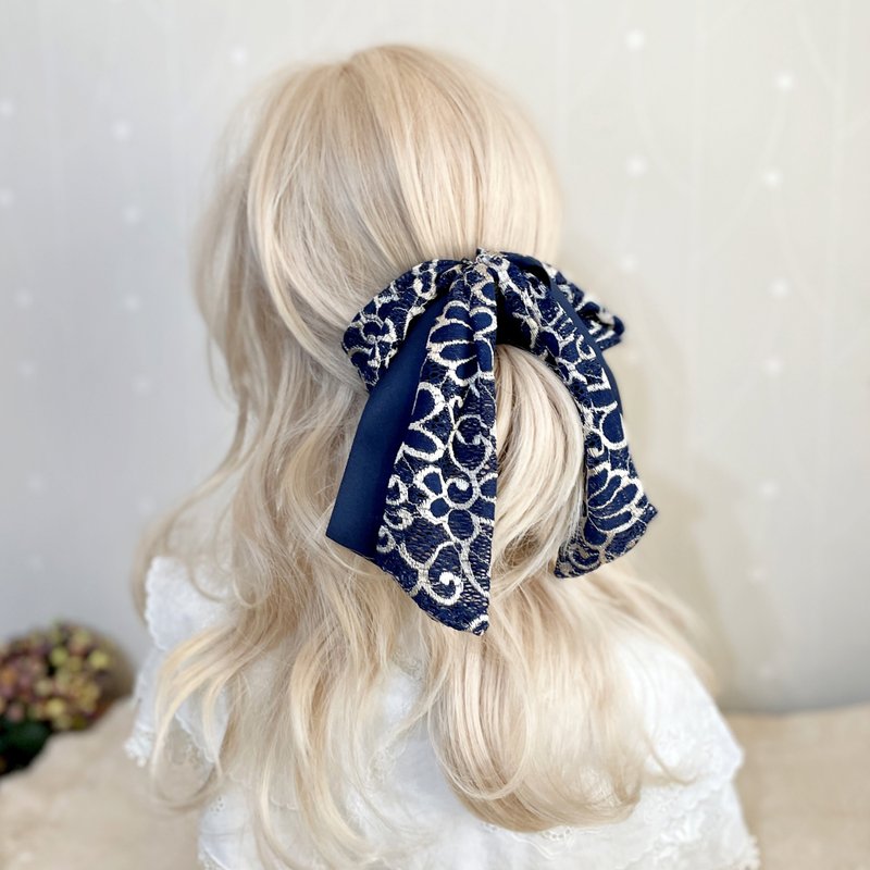 丈青巴洛克皇家蕾丝香蕉夹 大肠圈发圈 马尾夹 发夹 相交夹 边夹 - 发饰 - 其他材质 蓝色