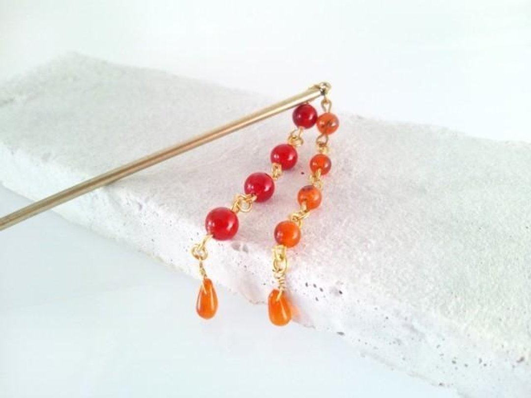 Brass hairpin shell, carnelian - 其他 - 宝石 