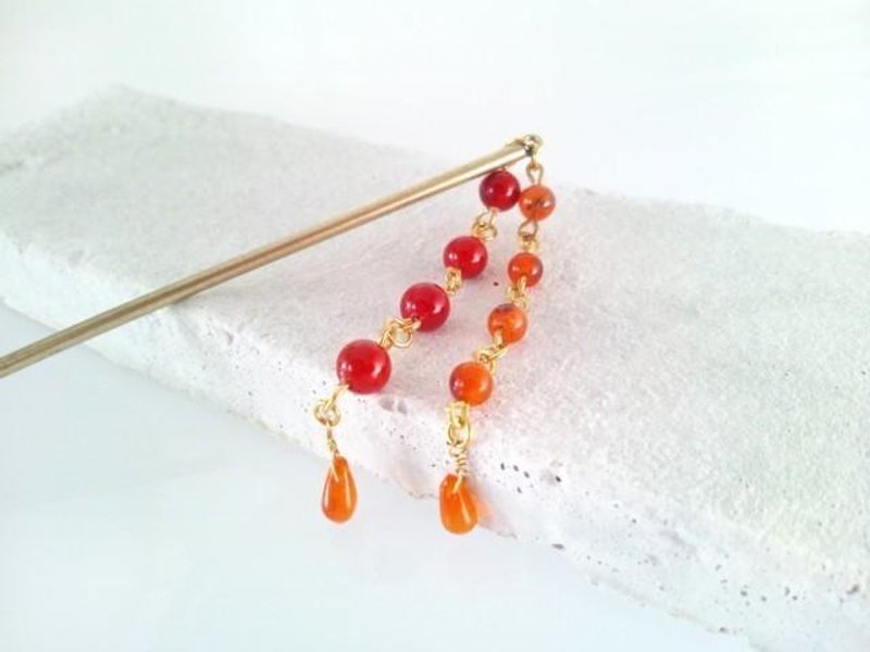 Brass hairpin shell, carnelian - 其他 - 宝石 