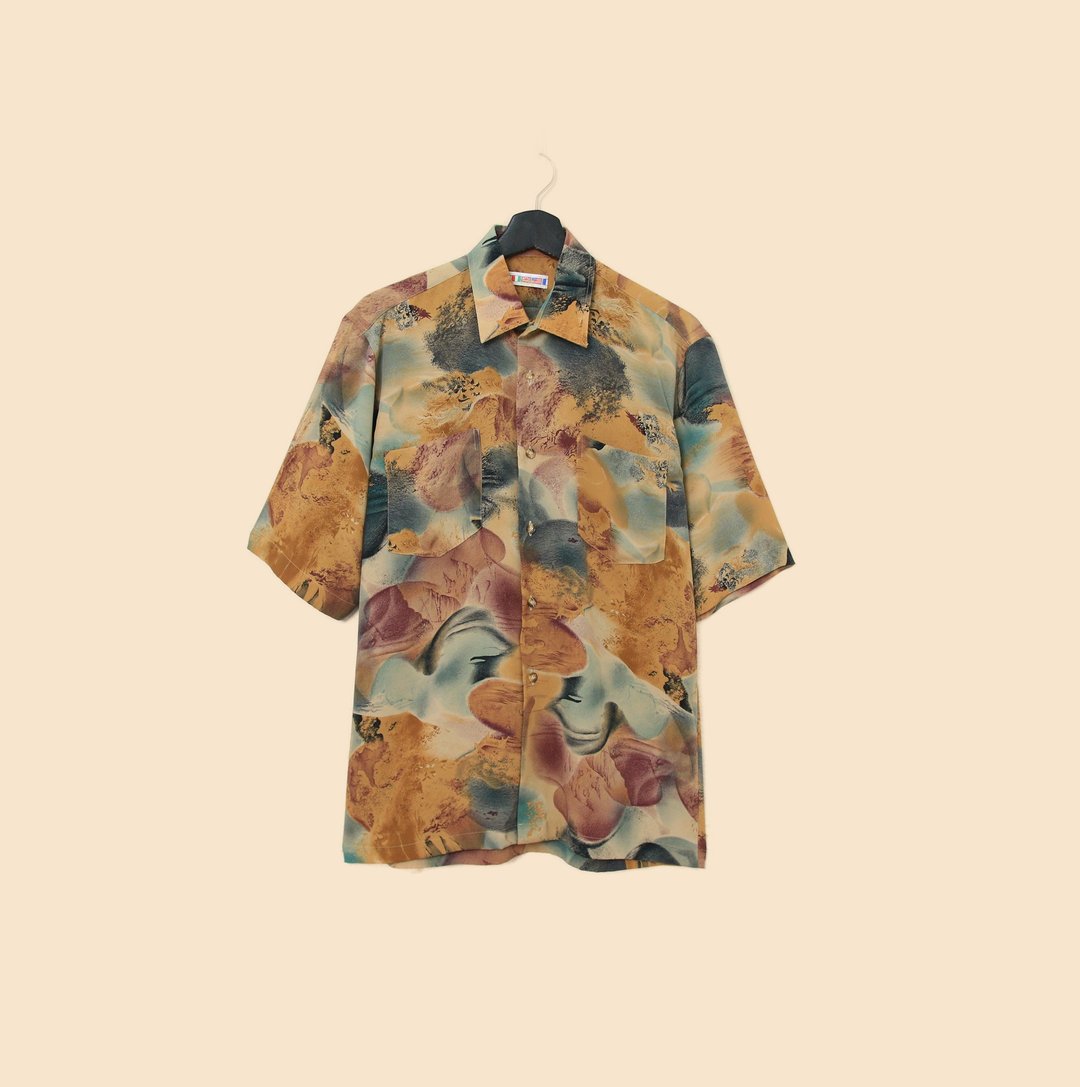 Back to Green- 短袖花衬衫 色彩交叠 树景 ss-29 vintage shirt - 男装衬衫 - 棉 