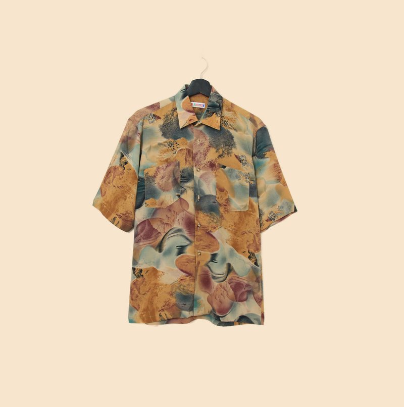 Back to Green- 短袖花衬衫 色彩交叠 树景 ss-29 vintage shirt - 男装衬衫 - 棉．麻 