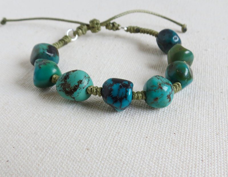 本命年【幸运石】随形原矿绿松石韩国蜡线手链*SJ43*招财、开运 - 手链/手环 - 宝石 多色