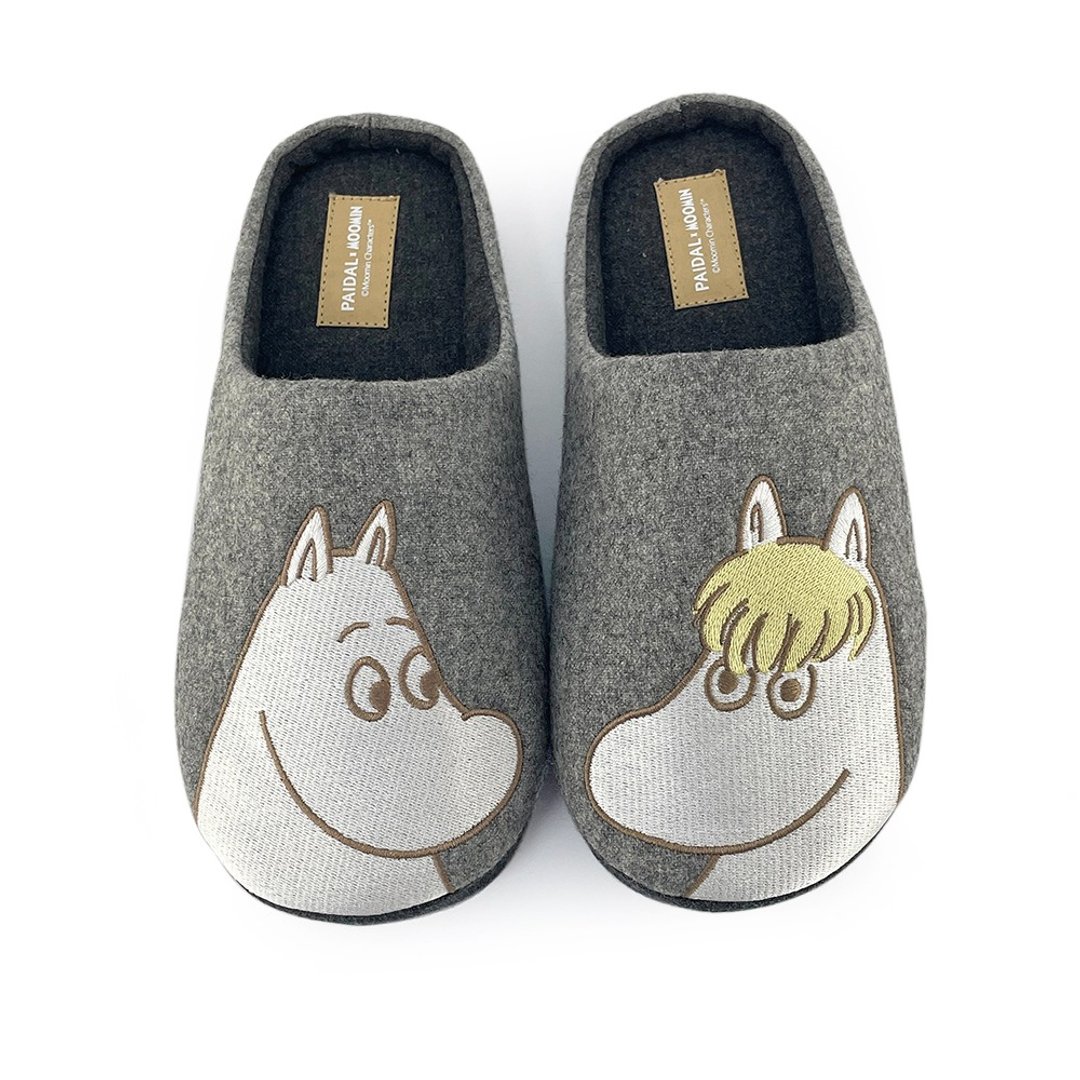 Paidal x Moomin 姆明谷 姆明与歌妮毛绒室内拖鞋 - 室内拖鞋 - 棉 灰色