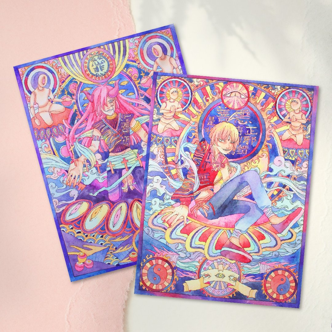 唐卡手绘水彩明信片2入 - 卡片/明信片 - 纸 多色