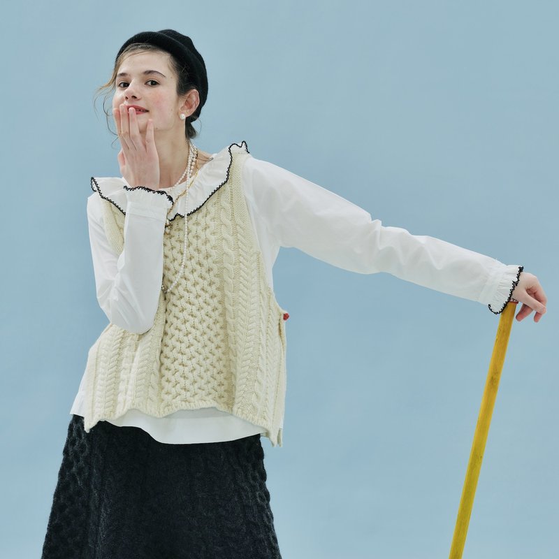 重磅纯羊毛复古粗针背心 - 女装针织衫/毛衣 - 羊毛 白色