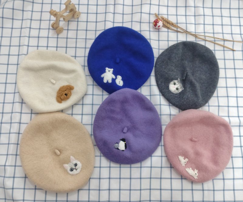 羊毛毡 文青 时尚 贝雷帽 画家帽 帽子 穿搭 秋装 冬装 女装 动物 - 帽子 - 羊毛 多色