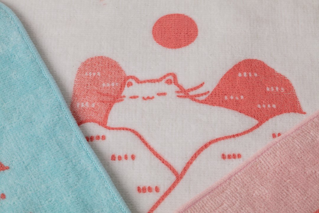 猫咪系列小手帕 网版绢印 纯棉环保 - 毛巾浴巾 - 棉 