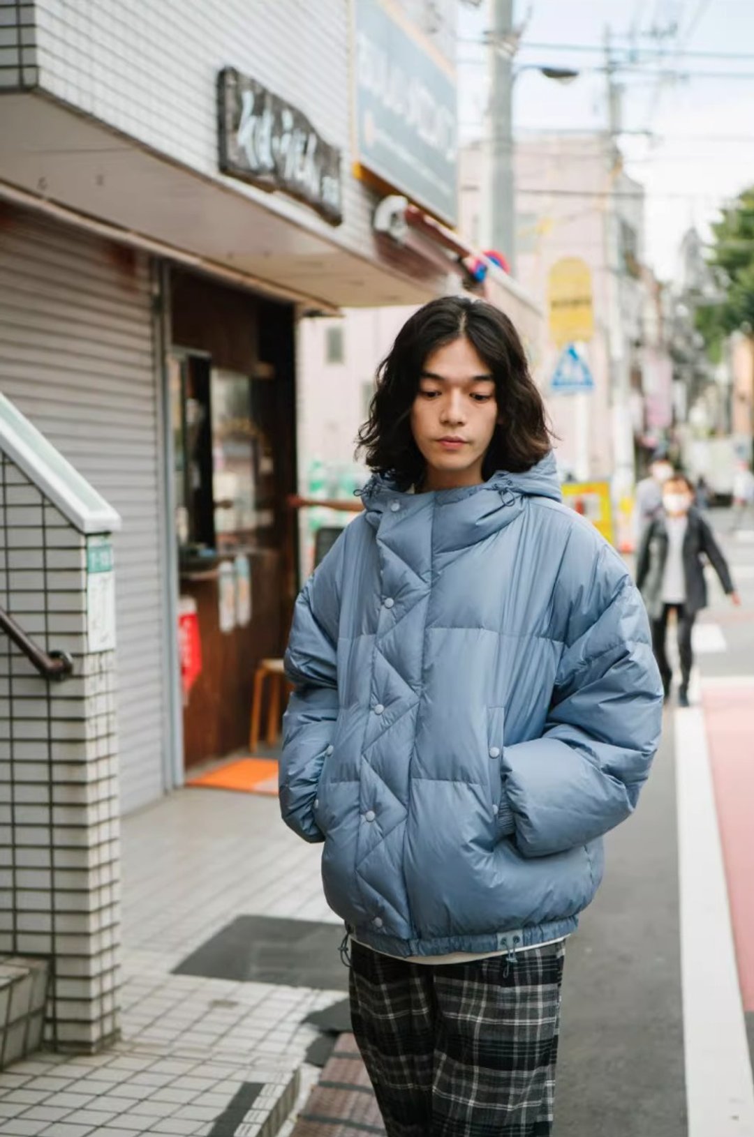 今日晴 日系复古连帽棉服 寬鬆面包服外套 - 男装外套 - 其他材质 蓝色