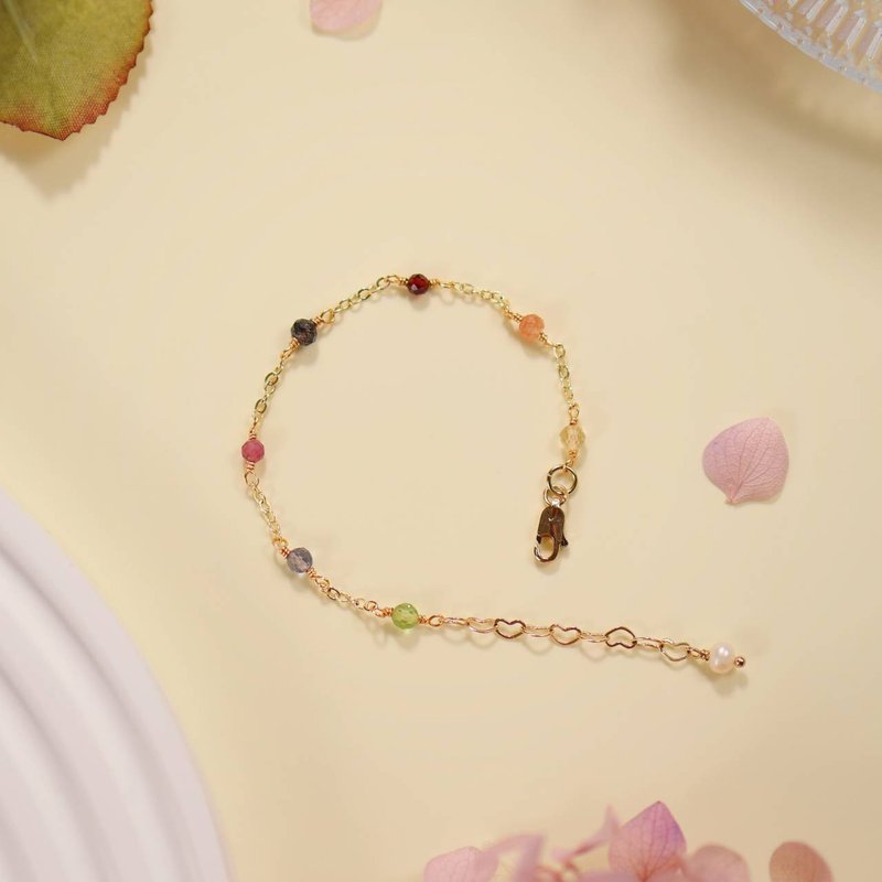 Fireworks。黑发晶 堇青石 粉碧玺 14K包金 水晶矿石设计手链 - 手链/手环 - 水晶 多色