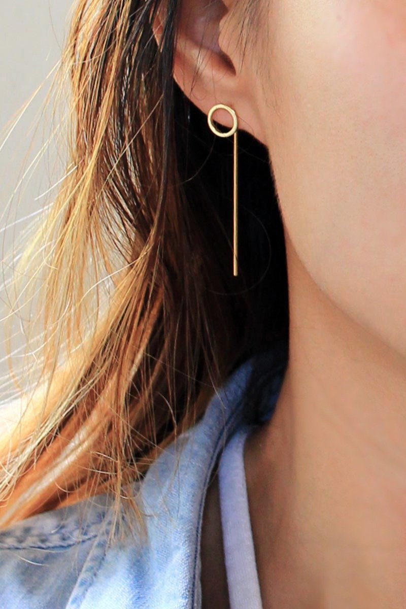 Fyntage｜欧美时尚几何 圆&线 前后扣两用耳环 ear jacket, 独特, 情人节, 生日礼物, 闺蜜, 个性 - 耳环/耳夹 - 其他金属 金色