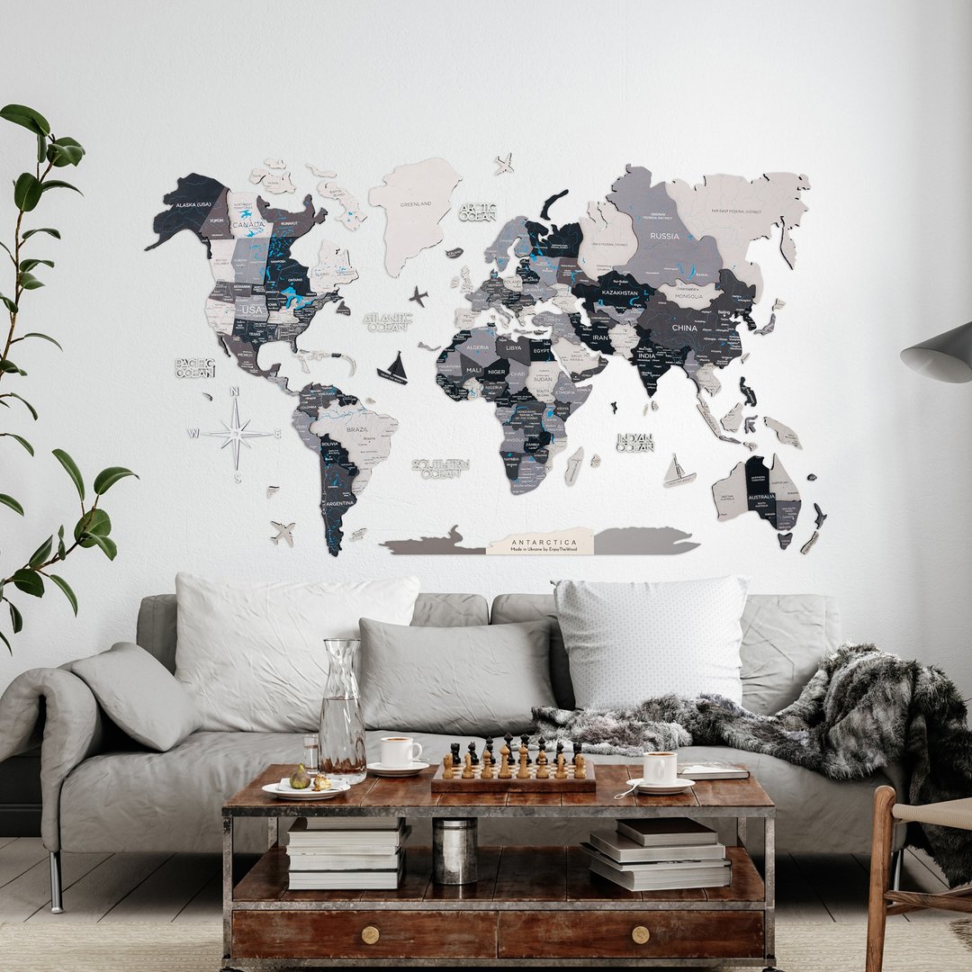 World Map with Pins, Modern Decor, Inspirational Wall Art by Enjoy The Wood - 墙贴/壁贴 - 木头 多色