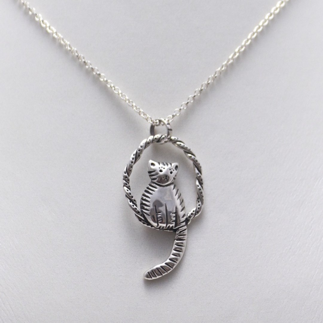 HH-JEWELRY 手工珠宝 925纯银项链 银饰 面包店的猫/猫咪项链 - 项链 - 纯银 