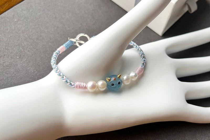 鹿鸣原创天然海蓝宝小精灵手工编绳 手绳 手环 手链定制礼物 - 手链/手环 - 水晶 