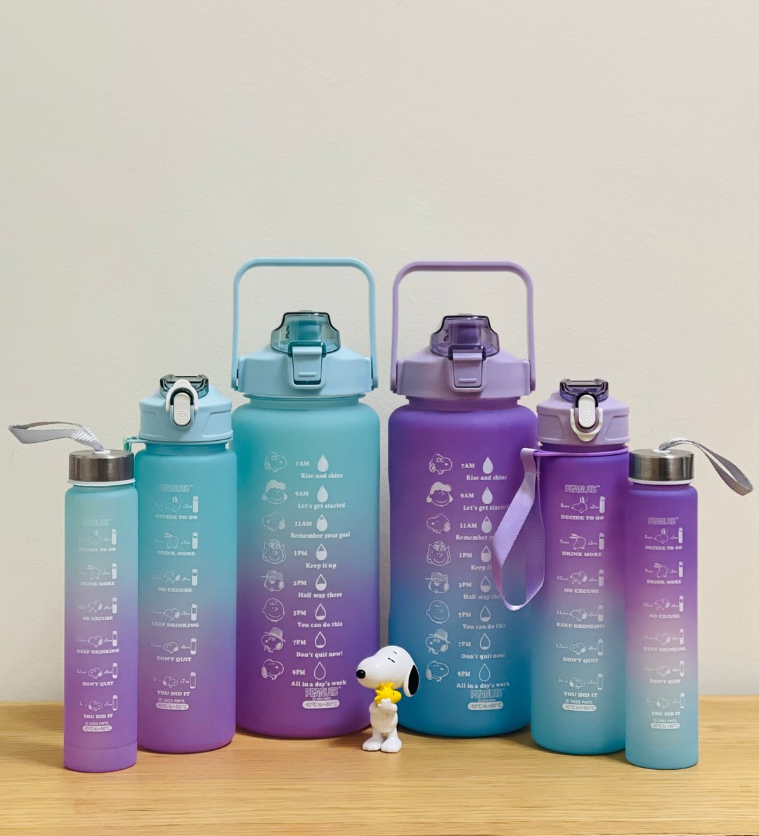 SNOOPY史诺比3合1便携水樽家庭套装-3件/套(紫色/粉绿色) - 水瓶/水壶 - 塑料 紫色