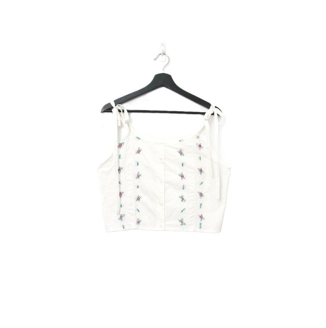 Back to Green-再制绑带刺绣 花与叶片 交纵 sv-33/ vintage vest - 女装背心 - 棉 