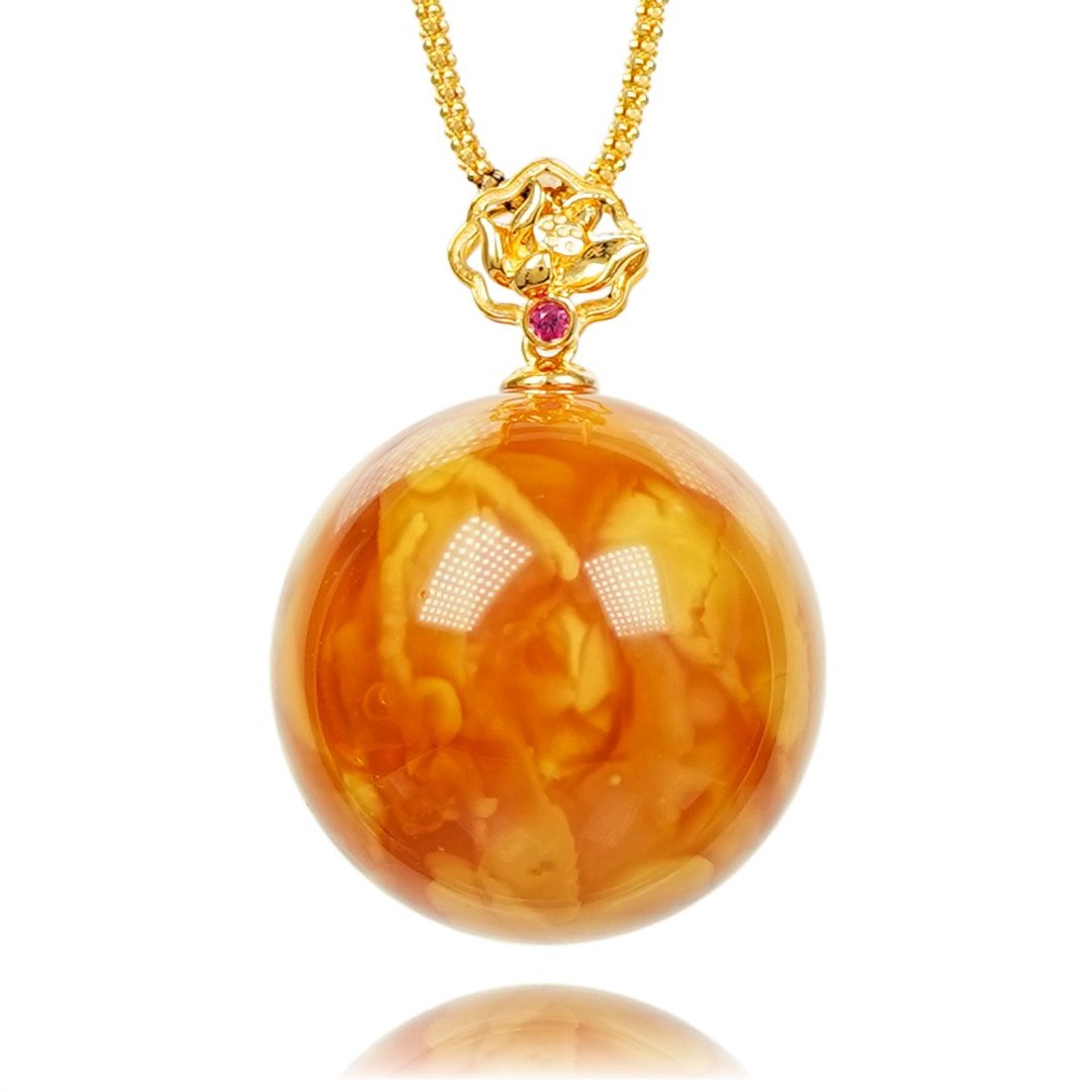 【正佳珠宝】琥珀蜜蜡 顶级花蜜蜡 26mm 琥珀花蜜蜡吊坠 - 项链 - 半宝石 多色