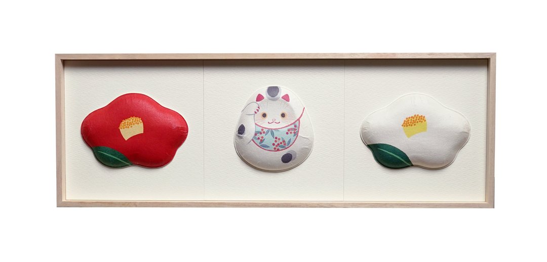 Washi Wall Decoration-3 kinds of Fukura,Red and White Camellia, Beckoning cat - 墙贴/壁贴 - 纸 