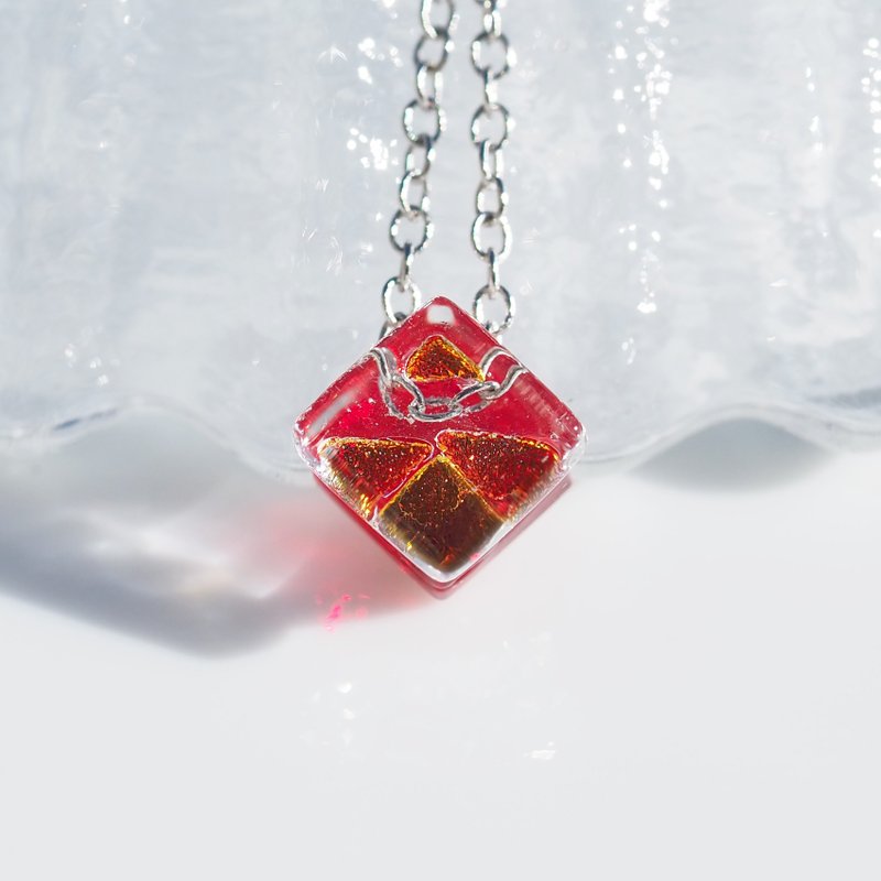 1月诞生石玻璃（石榴石【迷你】）链条项链【可选棉绳、Silver 925】【预约制作】 - 项链 - 玻璃 红色