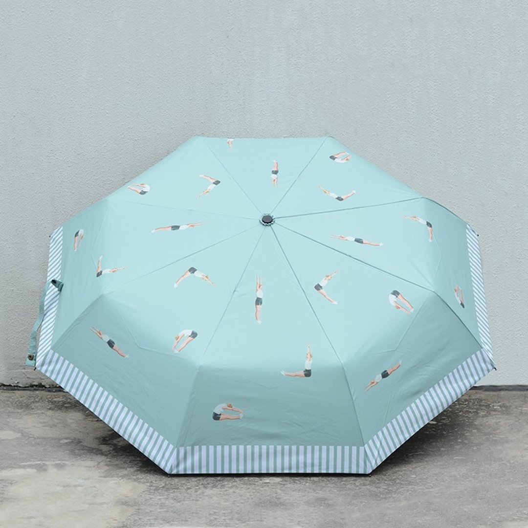 NoMatch不合设计体操复古印花黑胶涂层防晒晴雨两用三折伞 - 雨伞/雨衣 - 防水材质 绿色