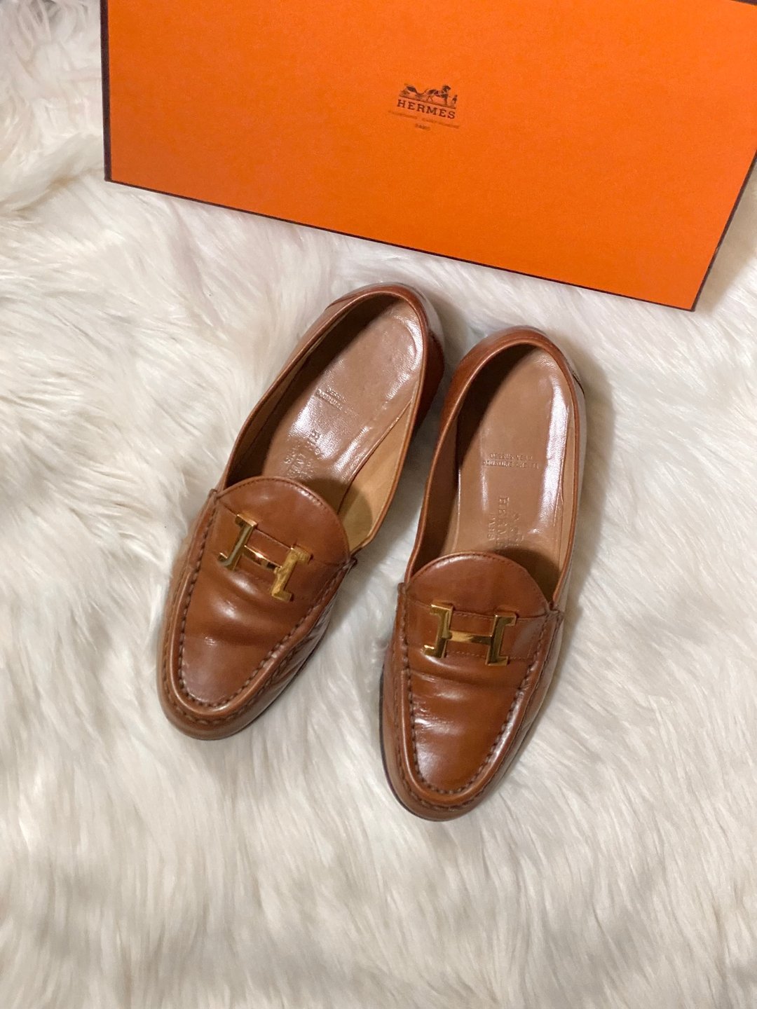 古董 Hermès Paris Constance 乐福鞋 棕色皮革 莫卡辛便鞋 37 - 女款休闲鞋 - 真皮 咖啡色