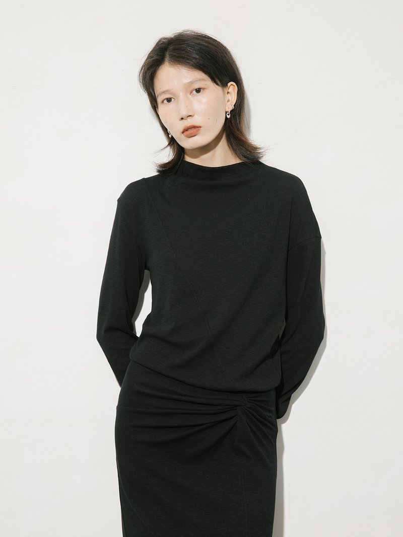 法式极简 / 不对称扭结紧身连身裙 - 洋装/连衣裙 - 其他材质 黑色