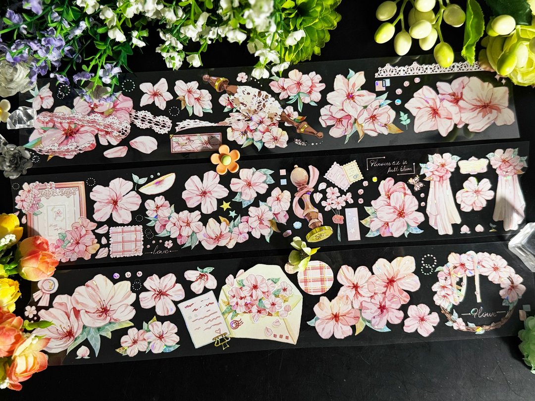 桃花序语 PET 纸胶带 白墨贝壳光 10米卷 - 纸胶带 - 塑料 多色