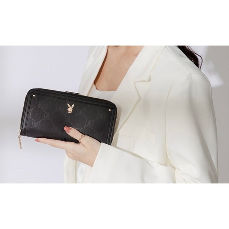 PLAYBOY - 翻盖+ㄇ拉长夹 Brilliant系列 - 黑色 - 皮夹/钱包 - 其他材质 黑色