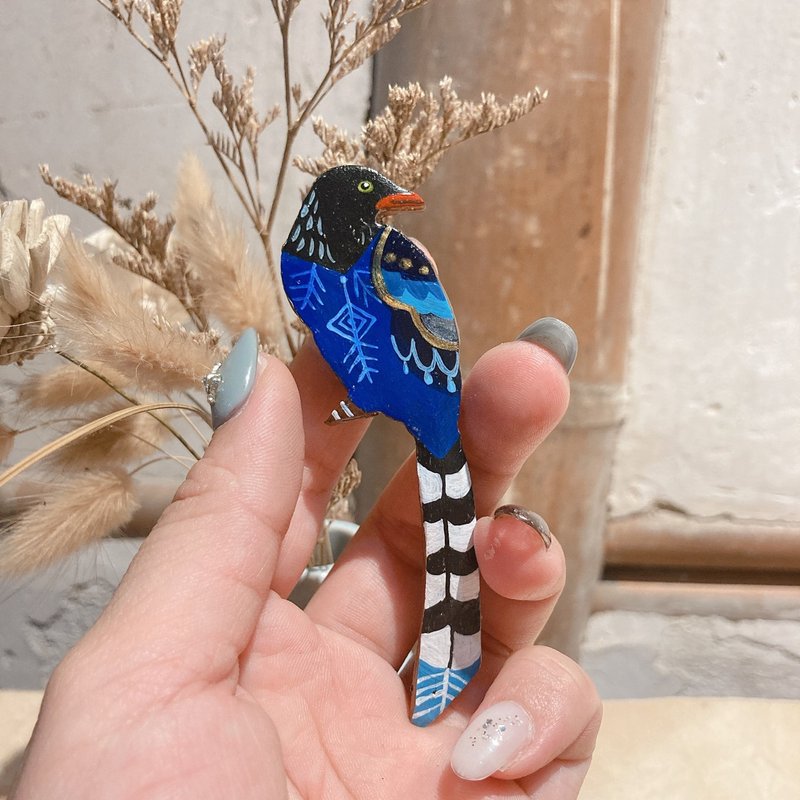 【手制鸟磁铁】台湾蓝鹊 - 冰箱贴/磁贴 - 粘土 