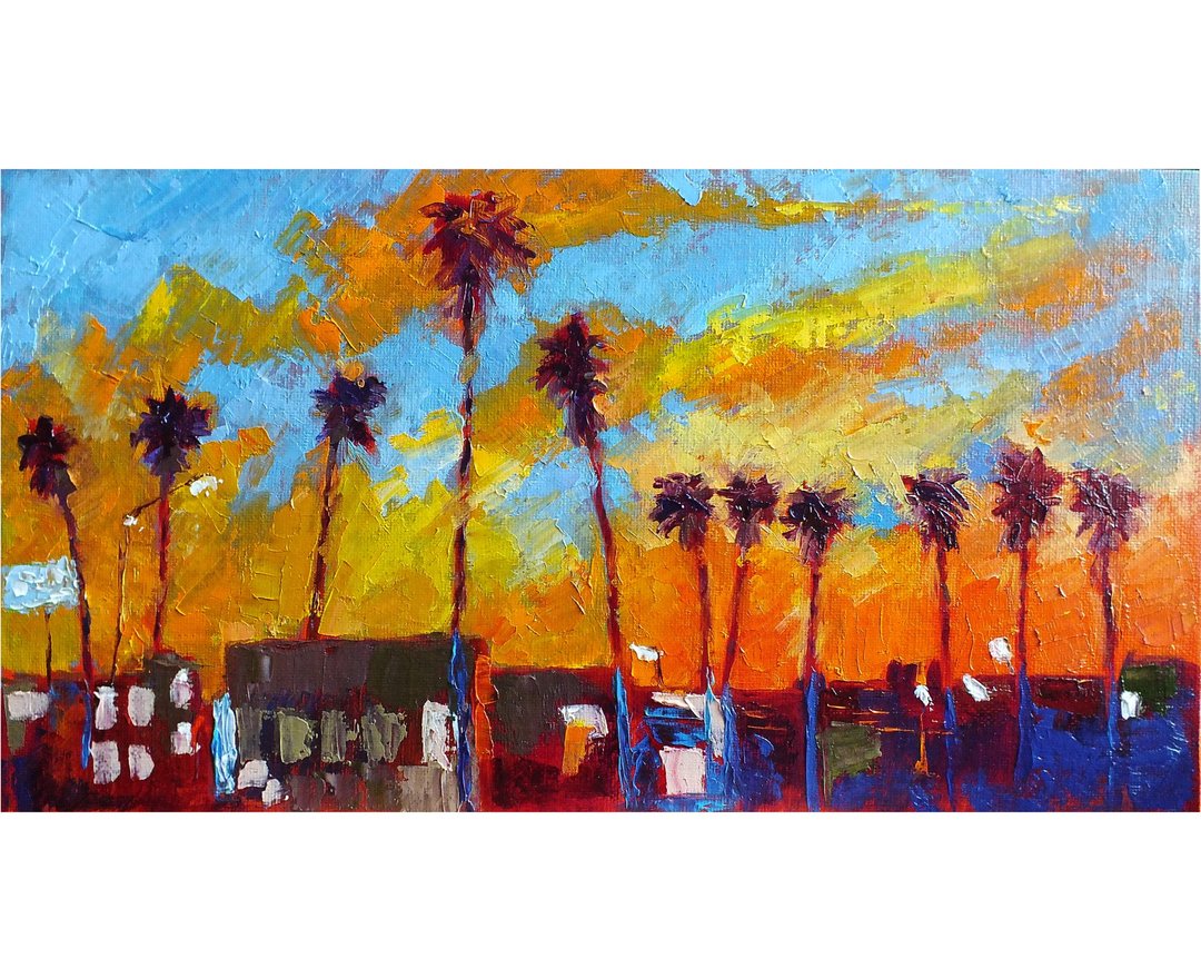 Arizona Cityscape Painting Original Oil Art Impasto Wall Art Impressionism - 海报/装饰画/版画 - 其他材质 橘色