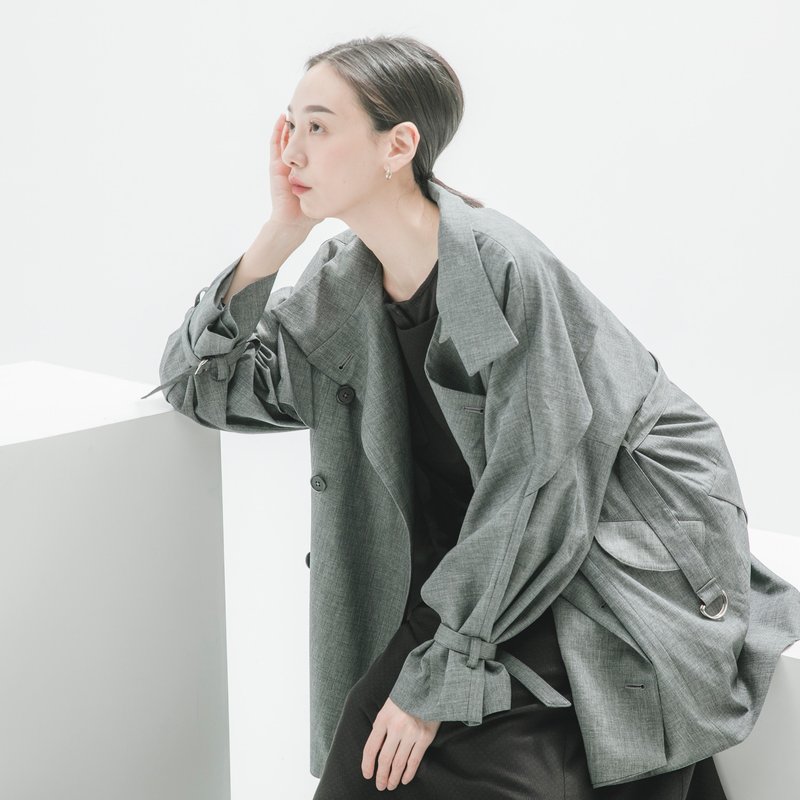 【经典原创】Freud_佛洛伊德造型外套_CLO502_灰 - 女装西装外套/风衣 - 棉．麻 灰色