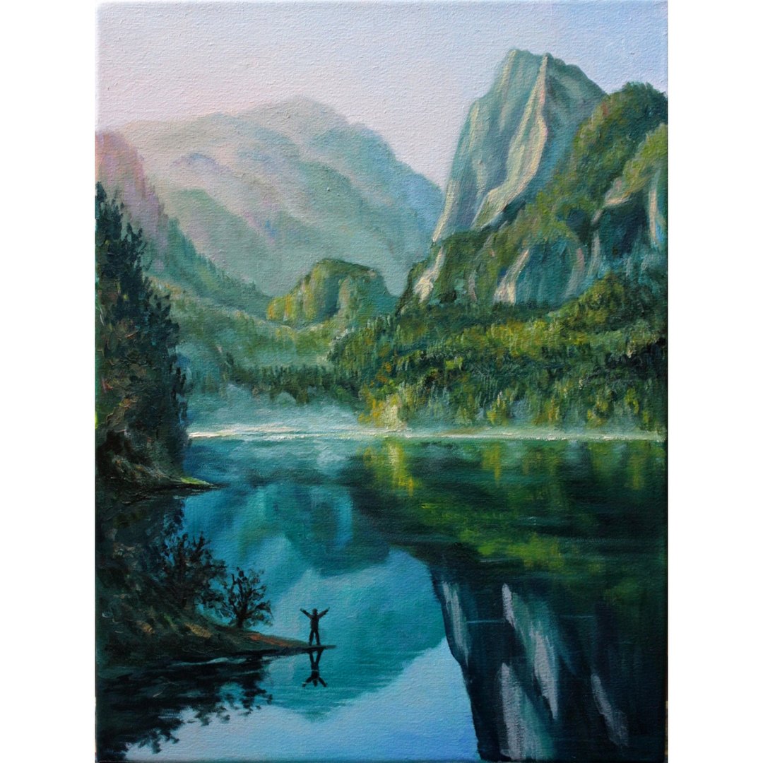 Mountains oil painting Mountain landscape Original art Mountain Lake painting - 海报/装饰画/版画 - 其他材质 多色