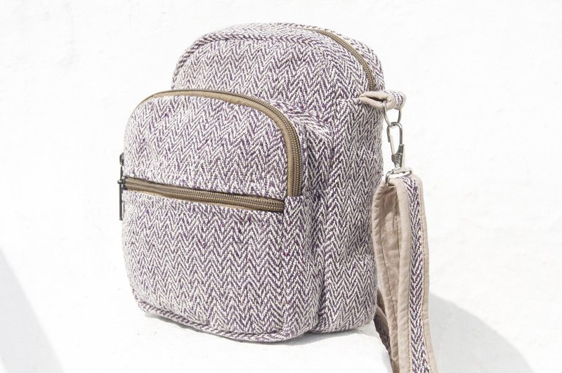 圣诞礼物 交换礼物 手工限量 情人节礼物 天然棉麻收纳包 / 民族风零钱包 / 相机包 / 手机包 / 卡夹 - 手工编织棉麻植物染 薰衣草森林 - 侧背包/斜挎包 - 棉．麻 紫色