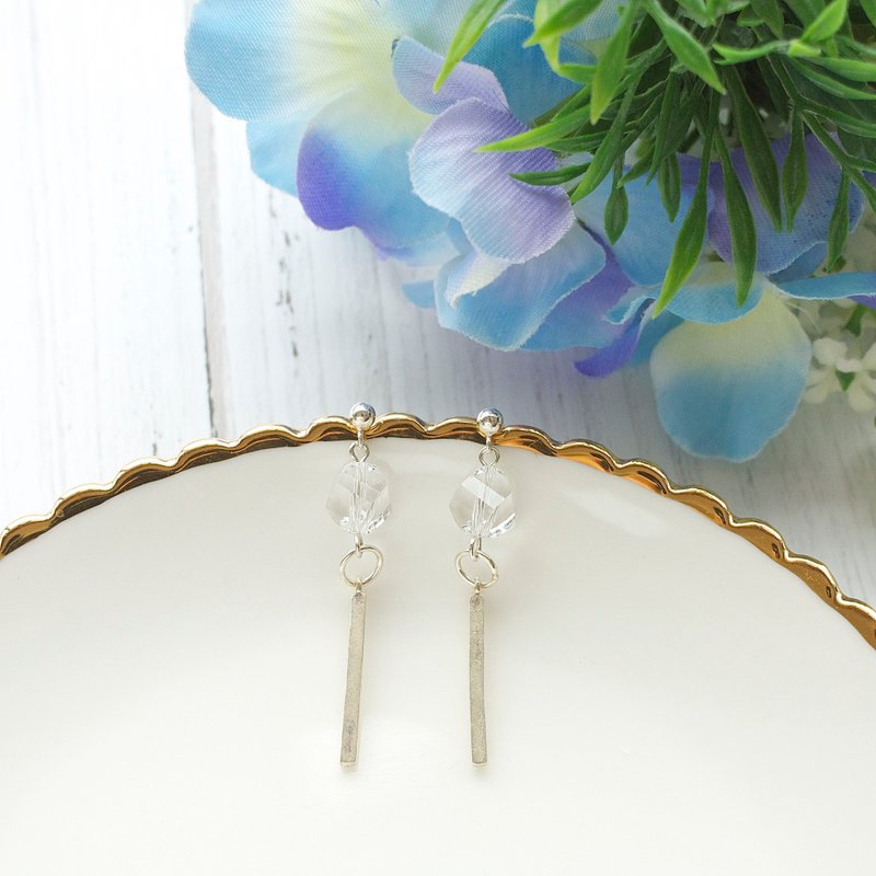 奥地利水晶长银条 手工纯银耳环  (可改耳夹)  礼物订制 - 耳环/耳夹 - 宝石 