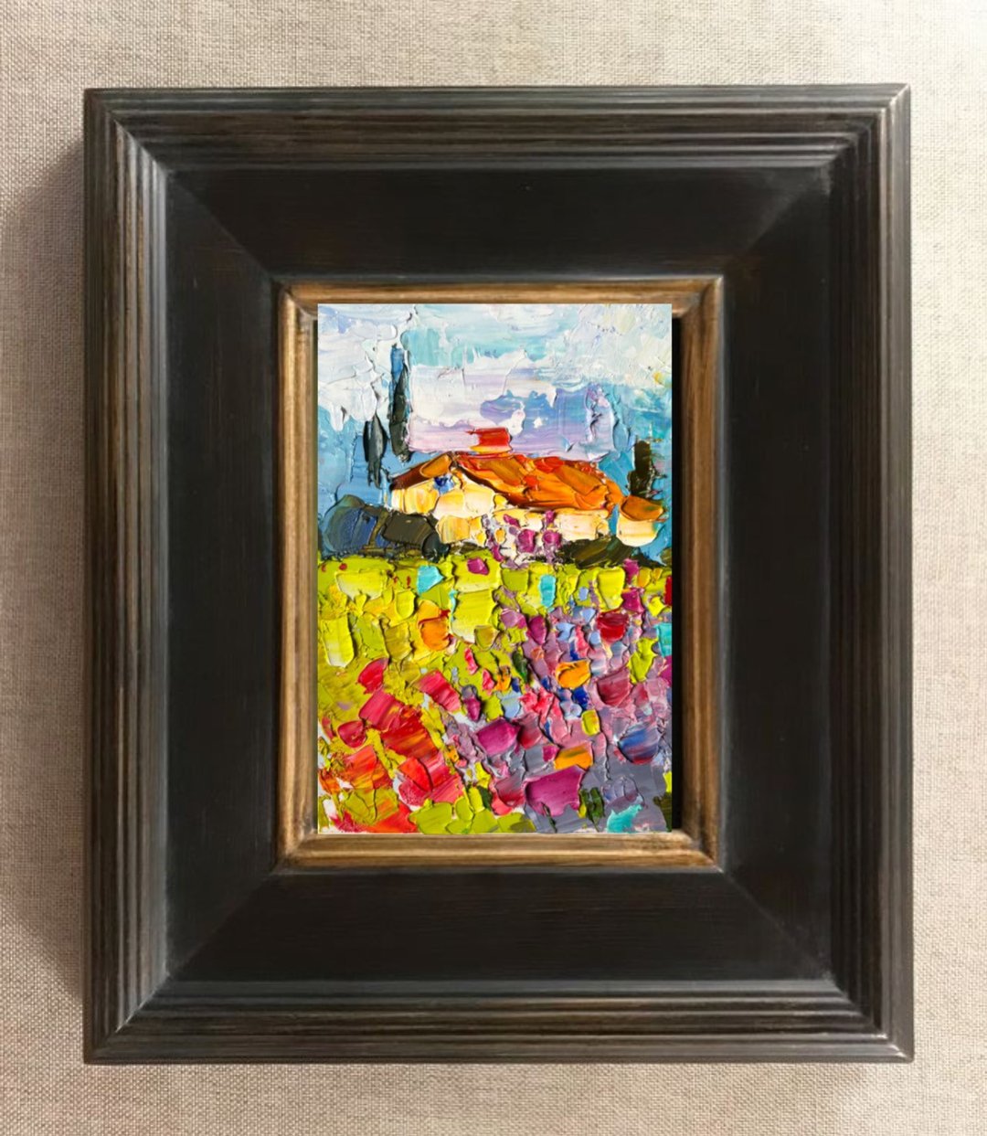 Tuscany Painting Poppy Original Art Landscape Painting Oil Artwork - 海报/装饰画/版画 - 其他材质 蓝色