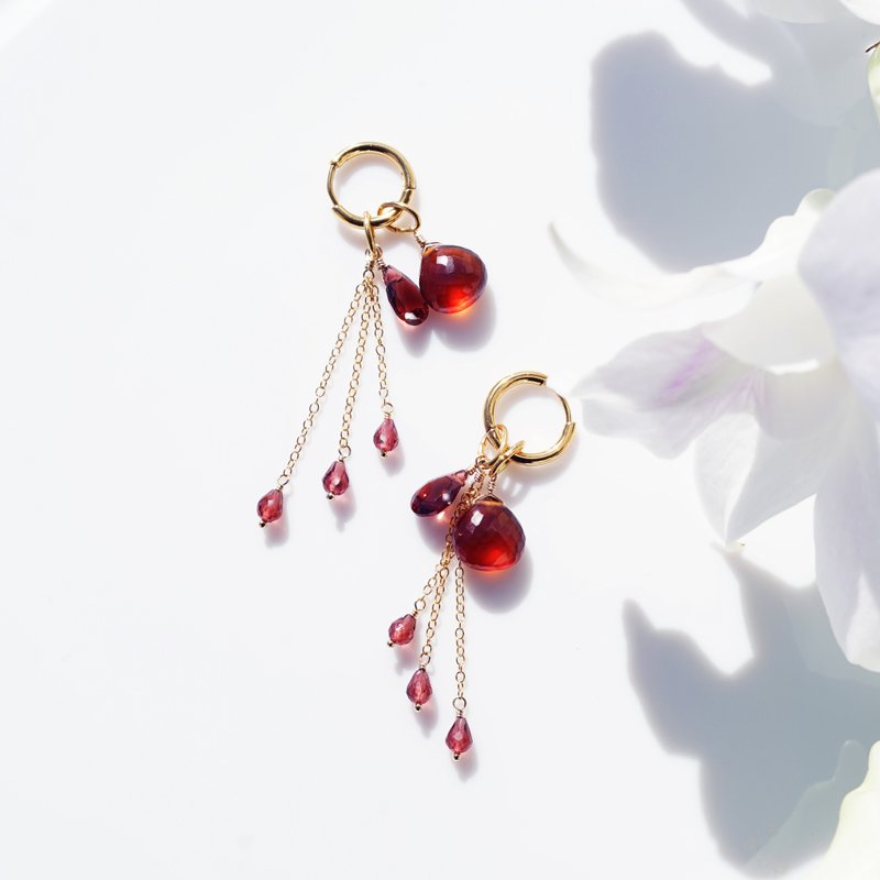 三种石榴石打造的赫菲斯托斯之焰 耳环 Hephaestus - 耳环/耳夹 - 宝石 红色