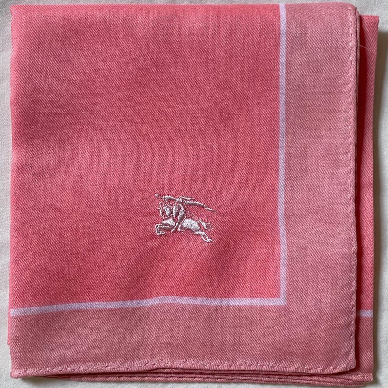 复古 Burberry 粉色纯棉手帕 男女皆宜 头巾 口袋巾 方巾 - 手帕/方巾 - 棉．麻 粉红色