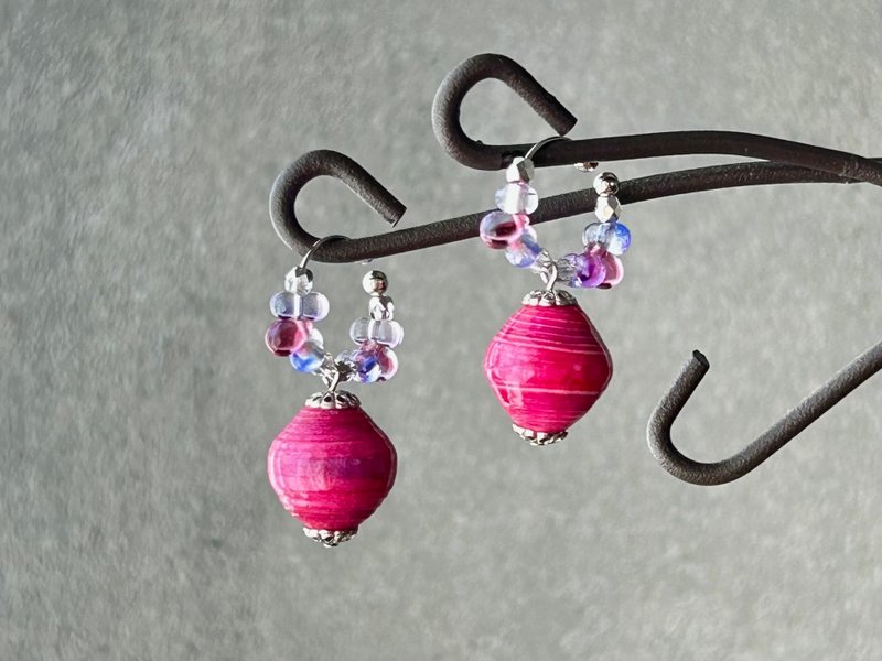 揉染和纸耳扣 秋冬饰品 日本 和纸 酒红 轻盈 派对礼物 日本 - 耳环/耳夹 - 纸 紫色