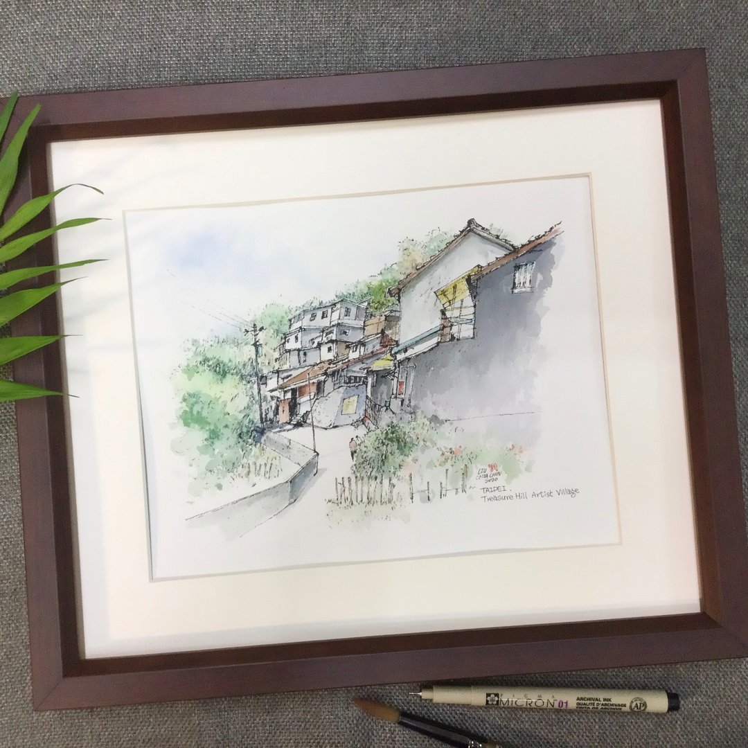 台北 宝藏岩/手绘原创水彩画/含框 - 海报/装饰画/版画 - 纸 咖啡色