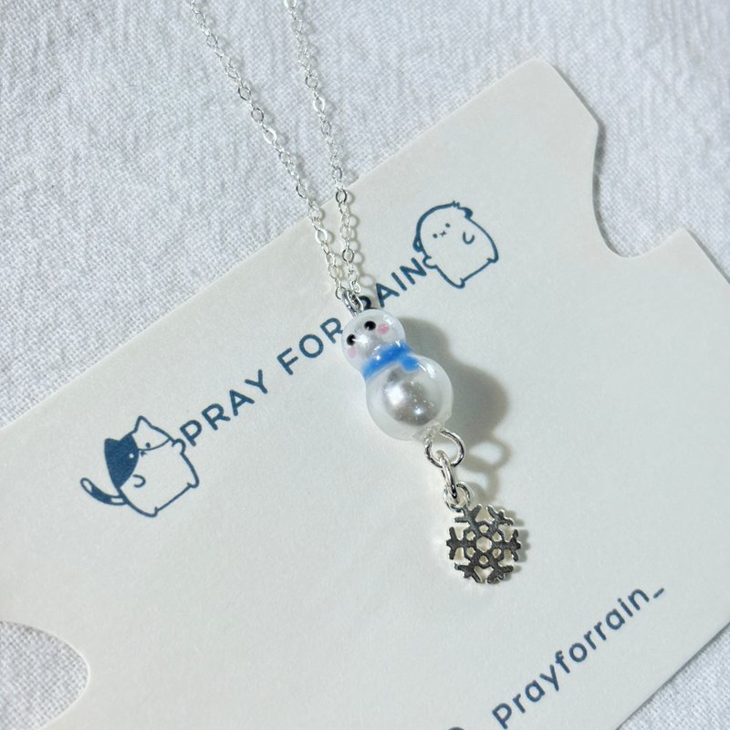 圣诞特辑-冬夜雪人雪花耳环 / 手作水晶花饰品 - 项链 - 纯银 蓝色