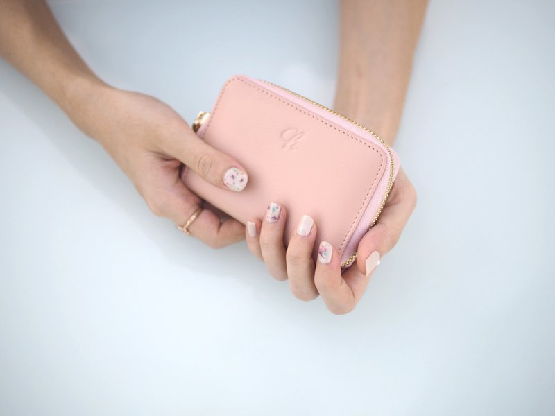 Classic coin (Nudepink) Mini wallet, Leather wallet, mini zip wallet - 零钱包 - 真皮 粉红色