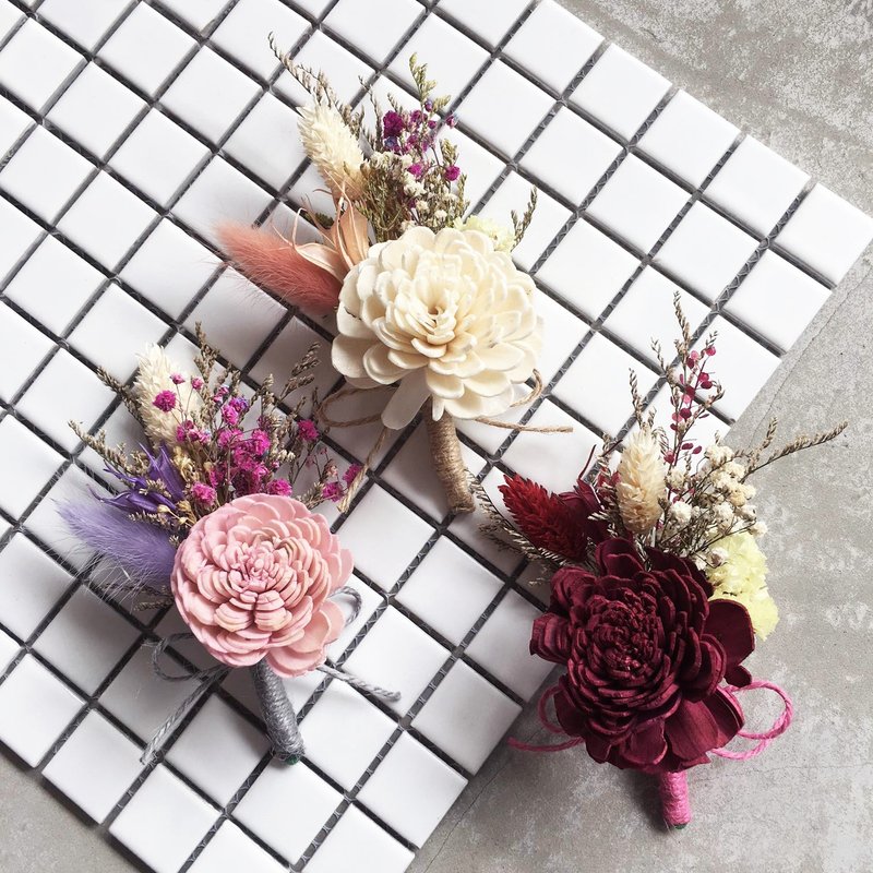 幸福花嫁 5cm木玫瑰干燥花胸花 干燥花 新郎 新娘 伴郎 襟花 - 胸针 - 植物．花 多色