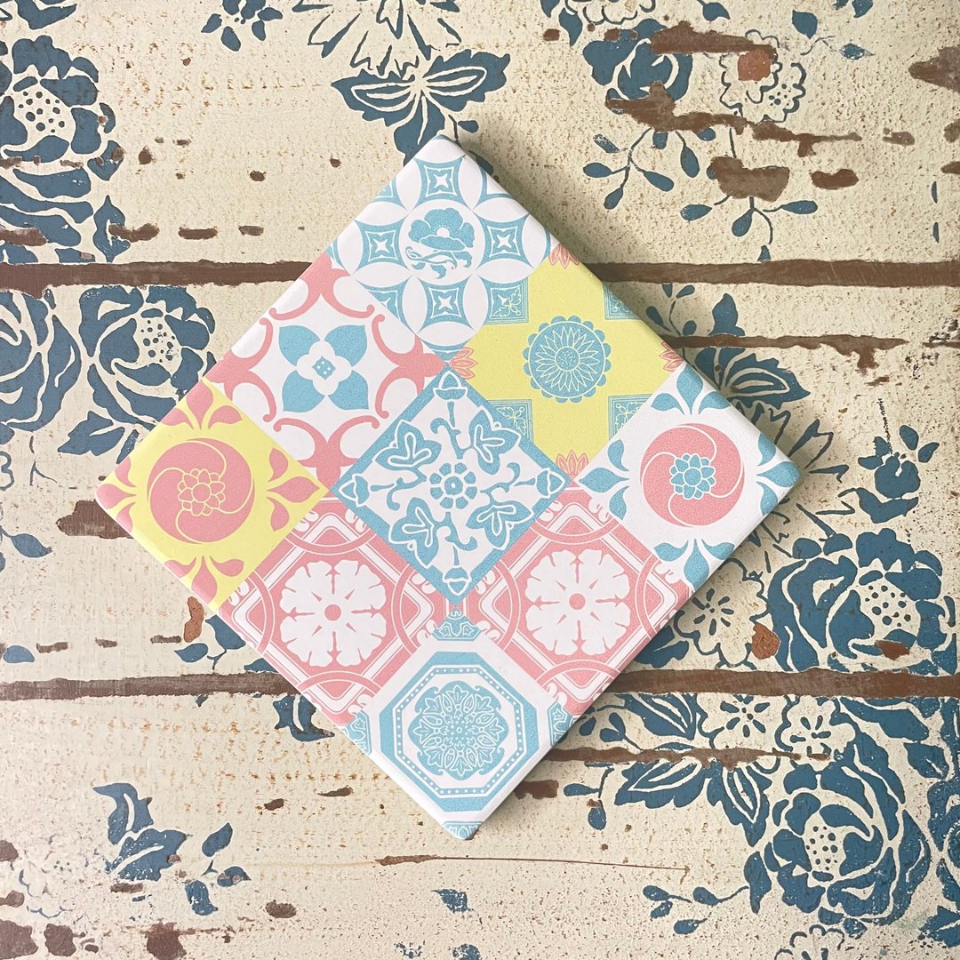 百花系列 ∣ 珊瑚 花砖吸水杯垫 - 杯垫 - 陶 粉红色