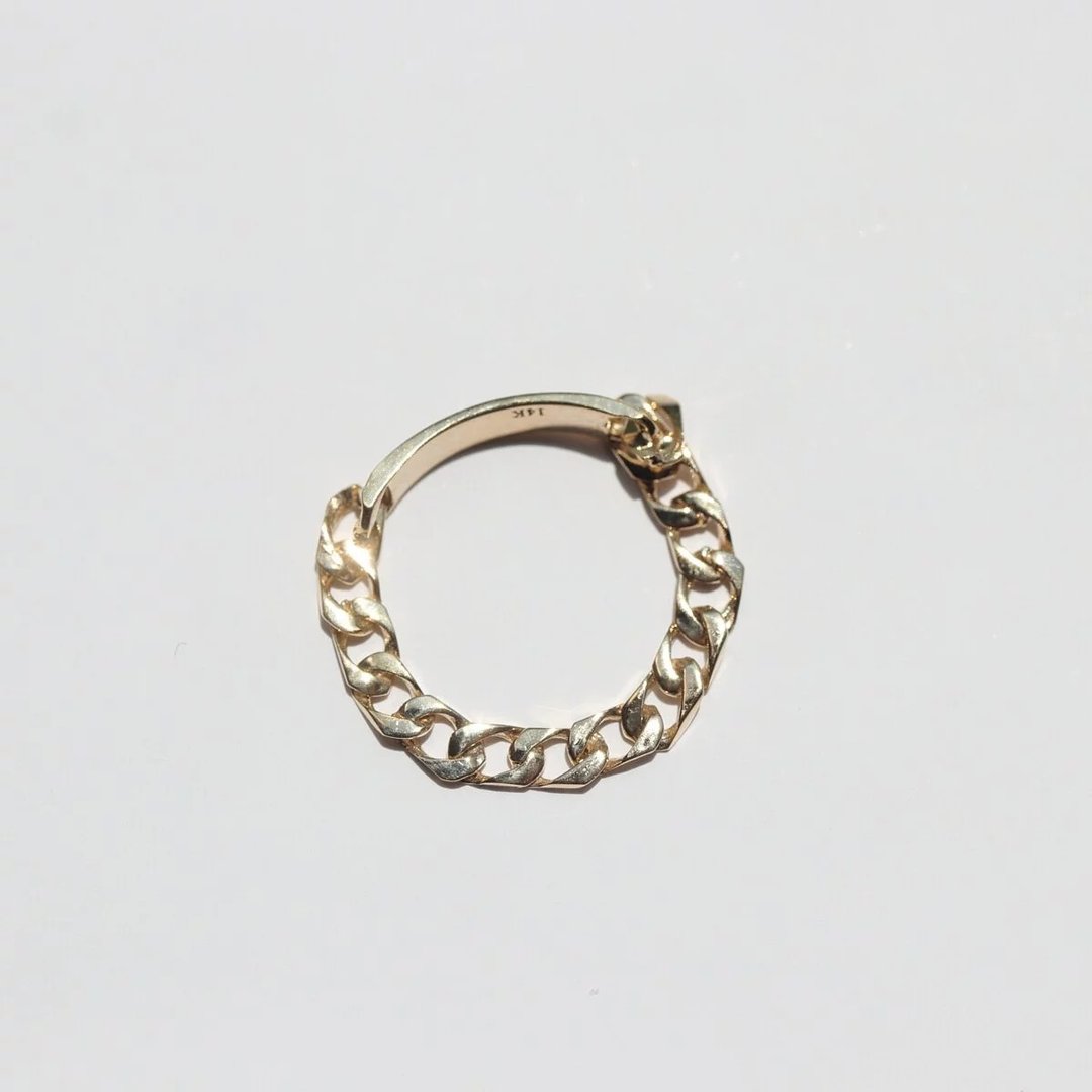 14K Hard Chain Ring 粗扁链戒指洗澡免摘  流汗碰水不褪色 - 耳环/耳夹 - 贵金属 金色