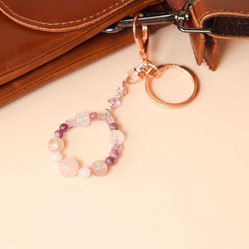 愈彩暖意 萤石 碧玺 粉水晶 樱花玛瑙 紫水晶 钥匙圈 吊饰 - 钥匙链/钥匙包 - 水晶 多色