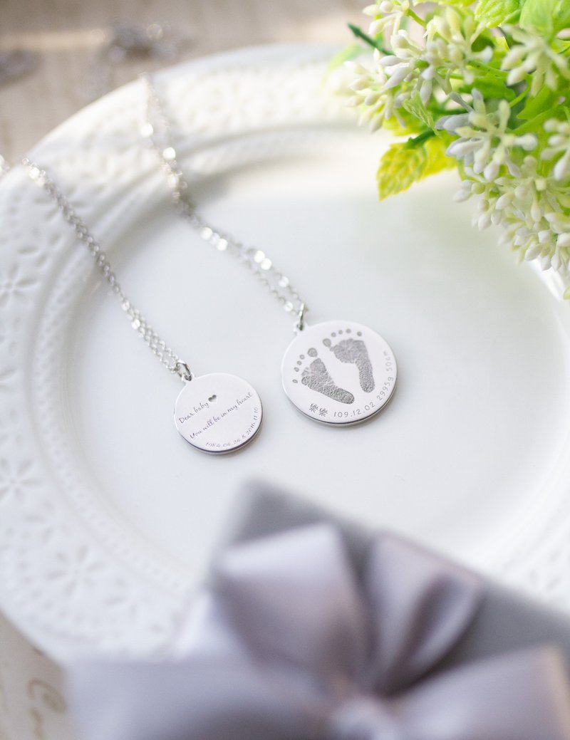 客制手脚指纹印项链 - 婴儿饰品 - 纯银 银色