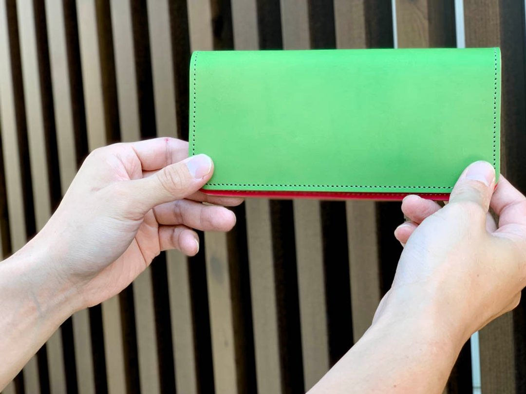 LONG Gentle calm colorful long flat wallet Plump coin purse LFW-GGRHC-H - 皮夹/钱包 - 真皮 绿色