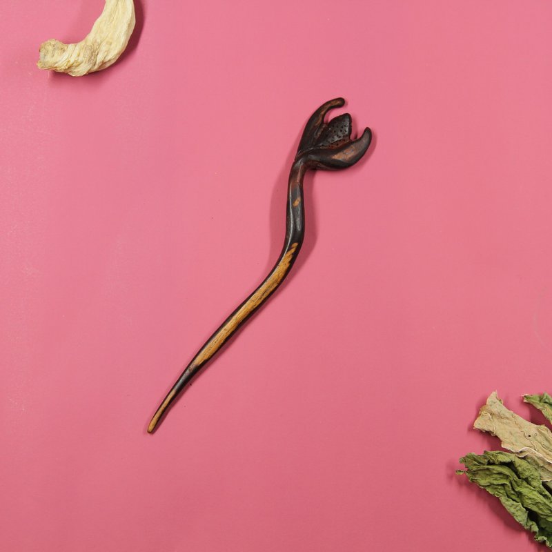 手工原创新中式复古风汉服植物花卉线条机理感血檀木头木质发簪子 - 其他 - 木头 多色