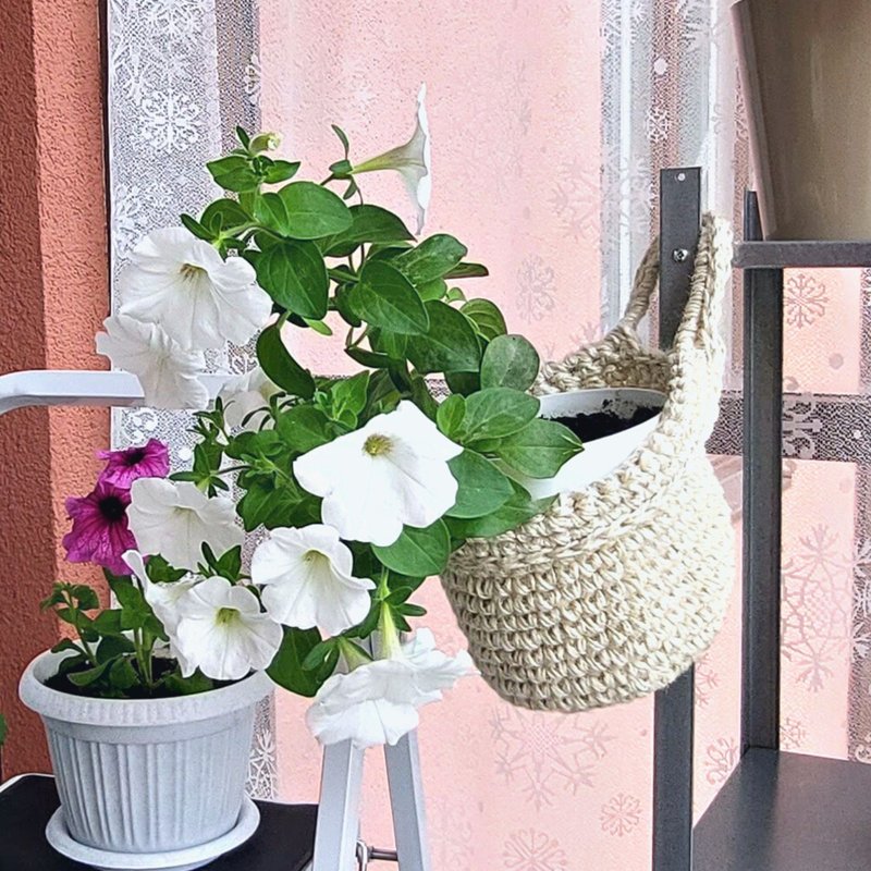 花卉植物衣架房间装饰播种机生态黄麻篮母亲节礼物 - 置物架/篮子 - 棉．麻 卡其色