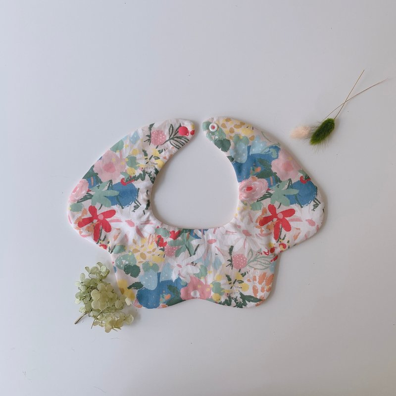 岛森家 / 花朵围兜兜 / 双面 / 花丛 - 围嘴/口水巾 - 棉．麻 粉红色